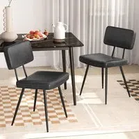 Set of 2 Upholstered Dining Chairs - Black, Faux Leather