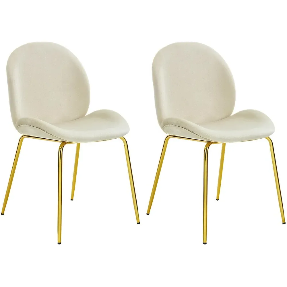 Set of 2 Velvet Dining Chairs - Beige