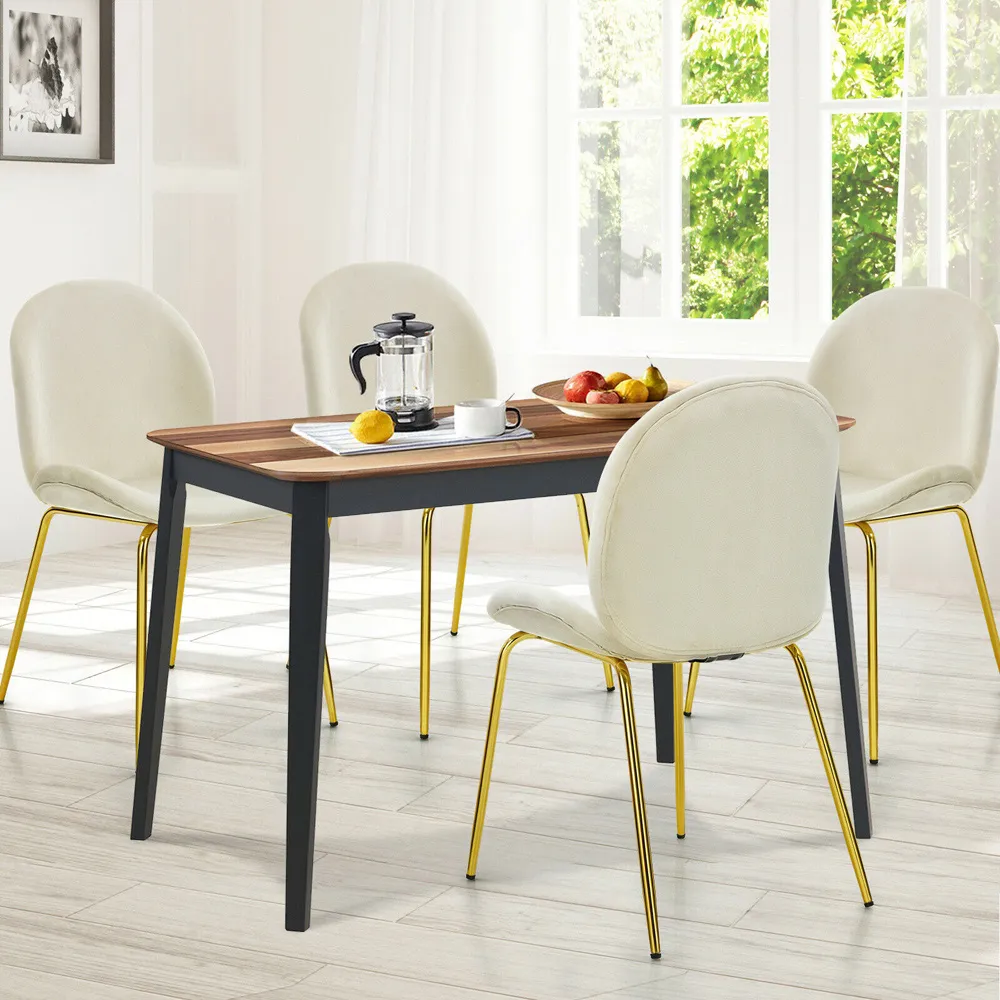 Set of 2 Velvet Dining Chairs - Beige