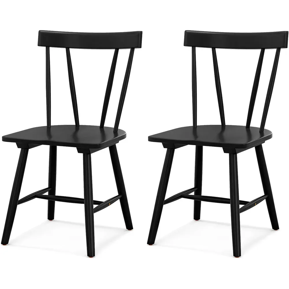 Set of 2 Windsor Chairs - Black, Rubber Wood