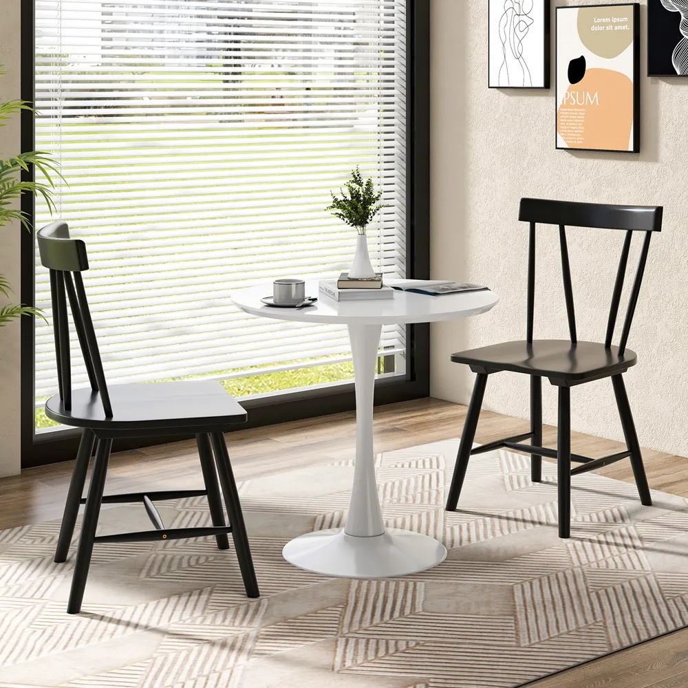 Set of 2 Windsor Chairs - Black, Rubber Wood