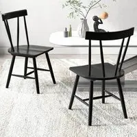Set of 2 Windsor Chairs - Black, Rubber Wood