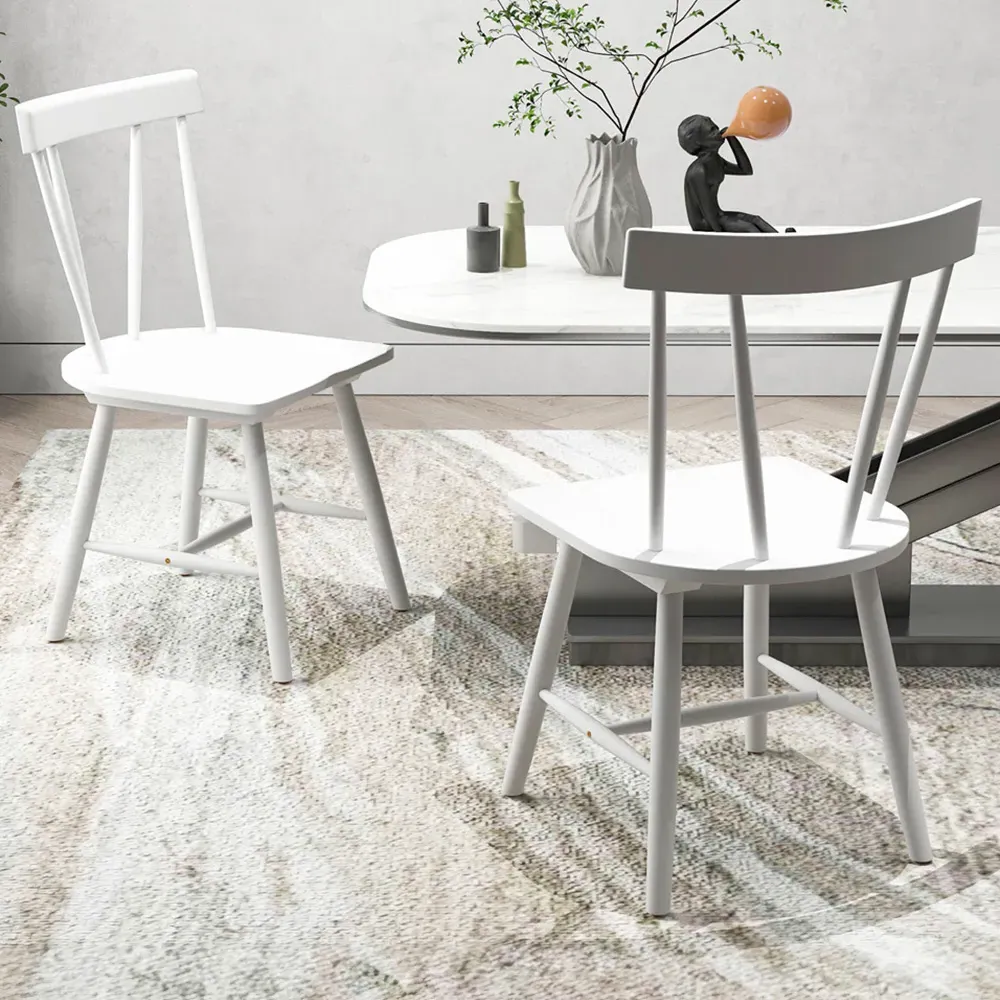 Set of 2 Windsor Chairs - White, Rubber Wood image