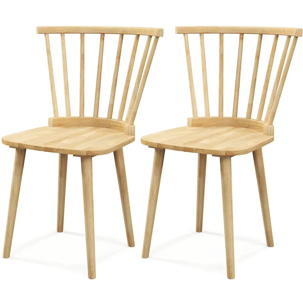 Set of 2 Windsor Dining Chairs with Large Spindle Back - Cream