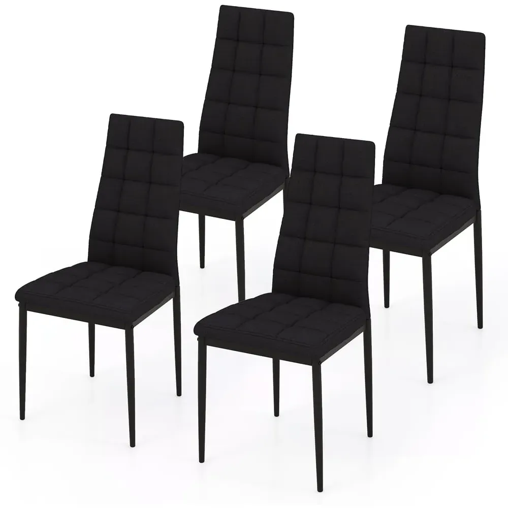 Set of 4 Ergonomic Dining Chairs - Black, Linen