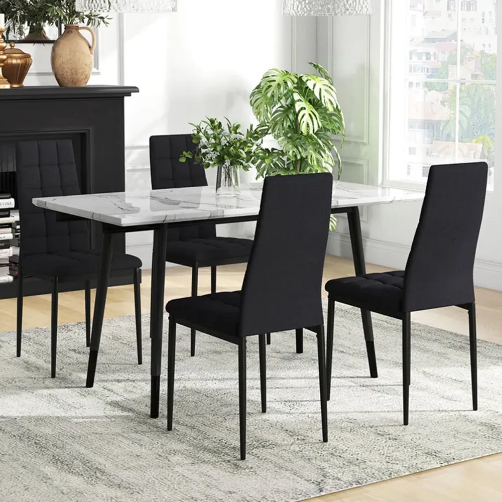 Set of 4 Ergonomic Dining Chairs - Black, Linen