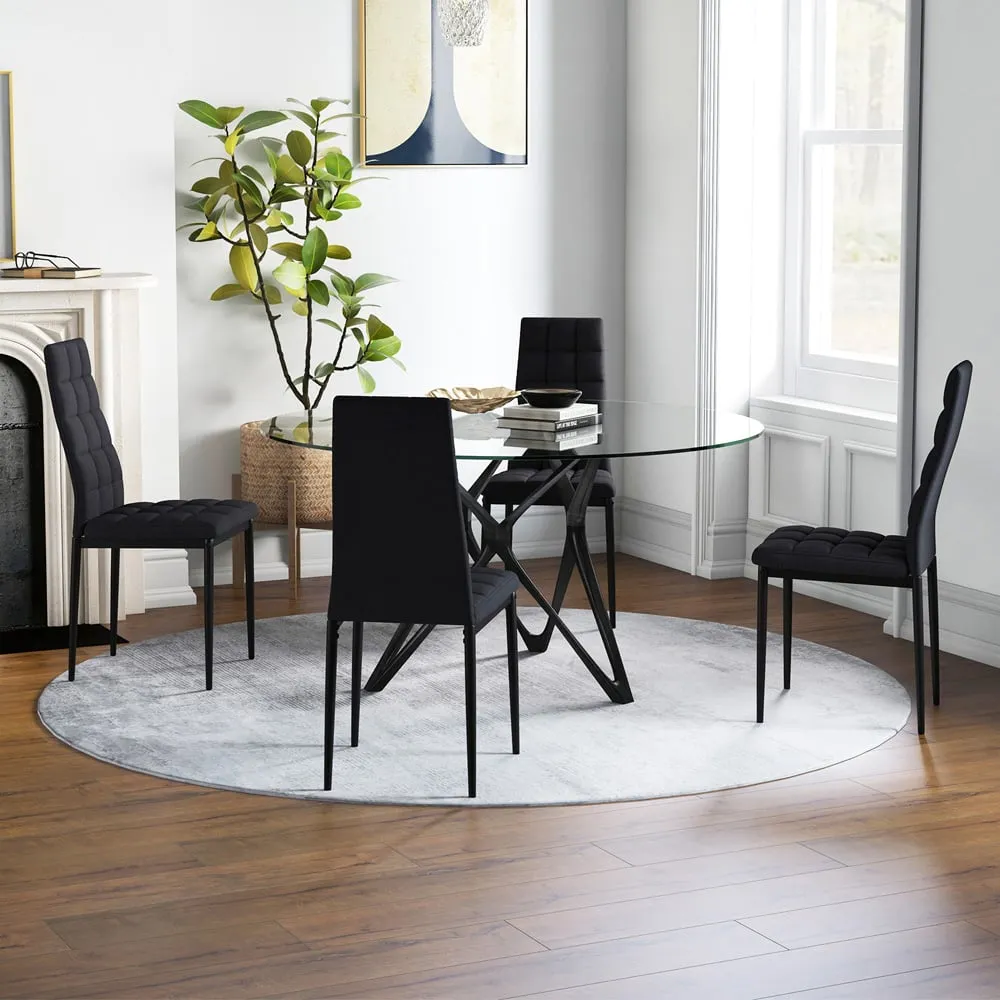 Set of 4 Ergonomic Dining Chairs - Black, Linen