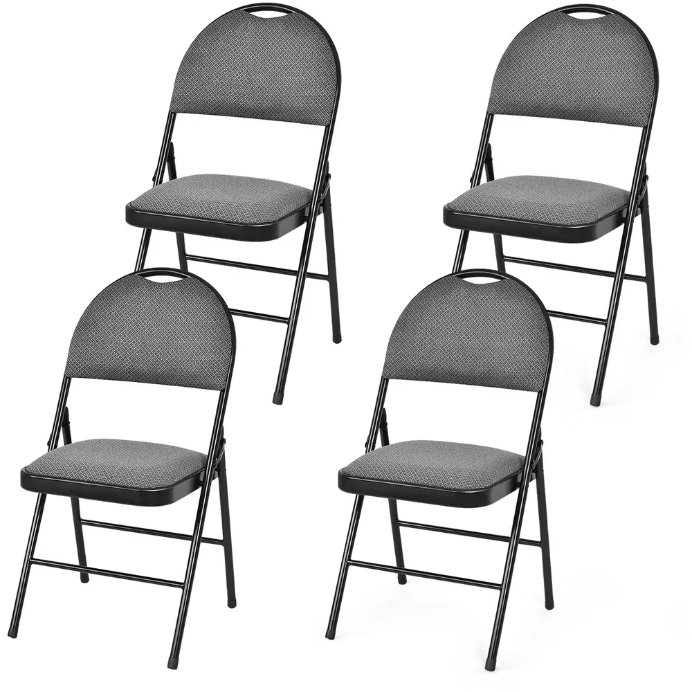 Set of 4 Folding Dining Chairs with Footrest - Grey, Fabric