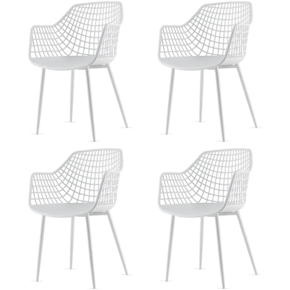 Set of 4 Hollow Backrest Dining Chairs - White