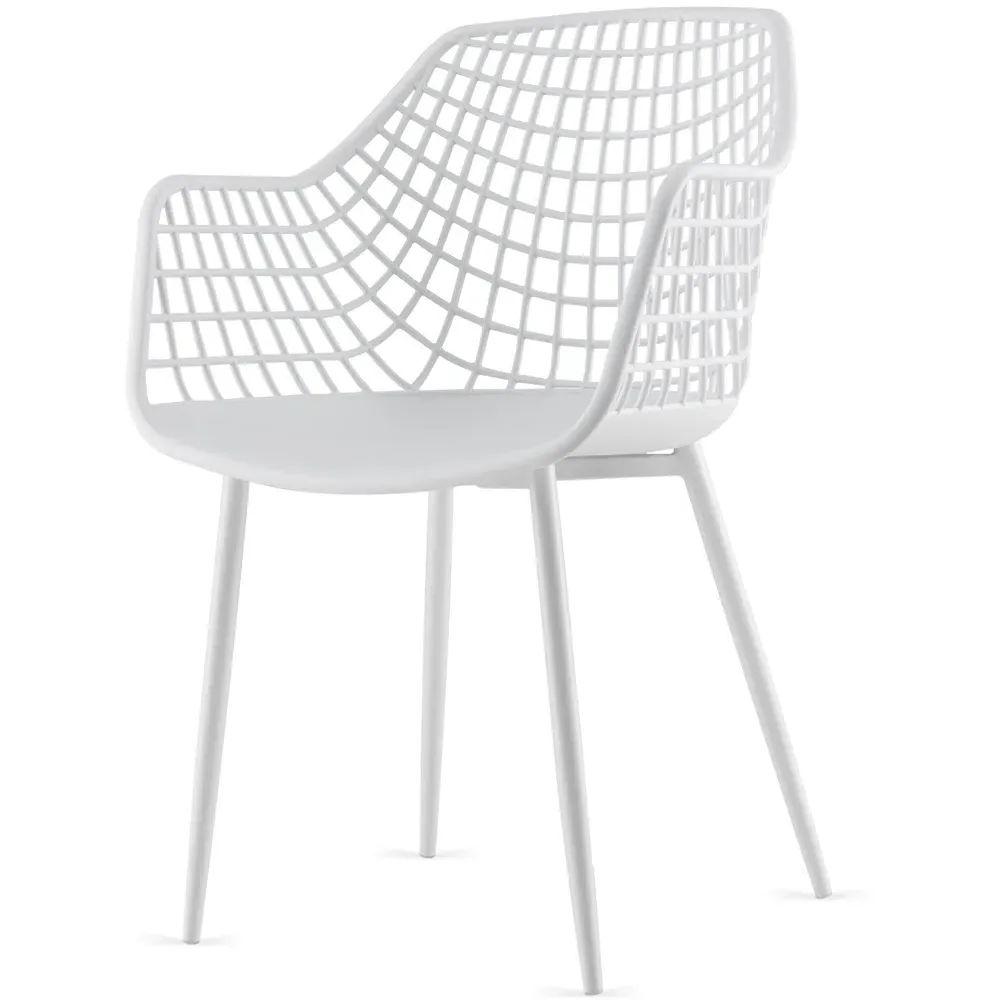 Set of 4 Hollow Backrest Dining Chairs - White