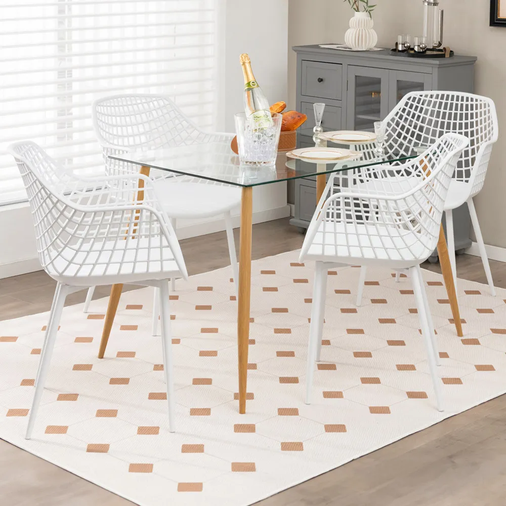 Set of 4 Hollow Backrest Dining Chairs - White image