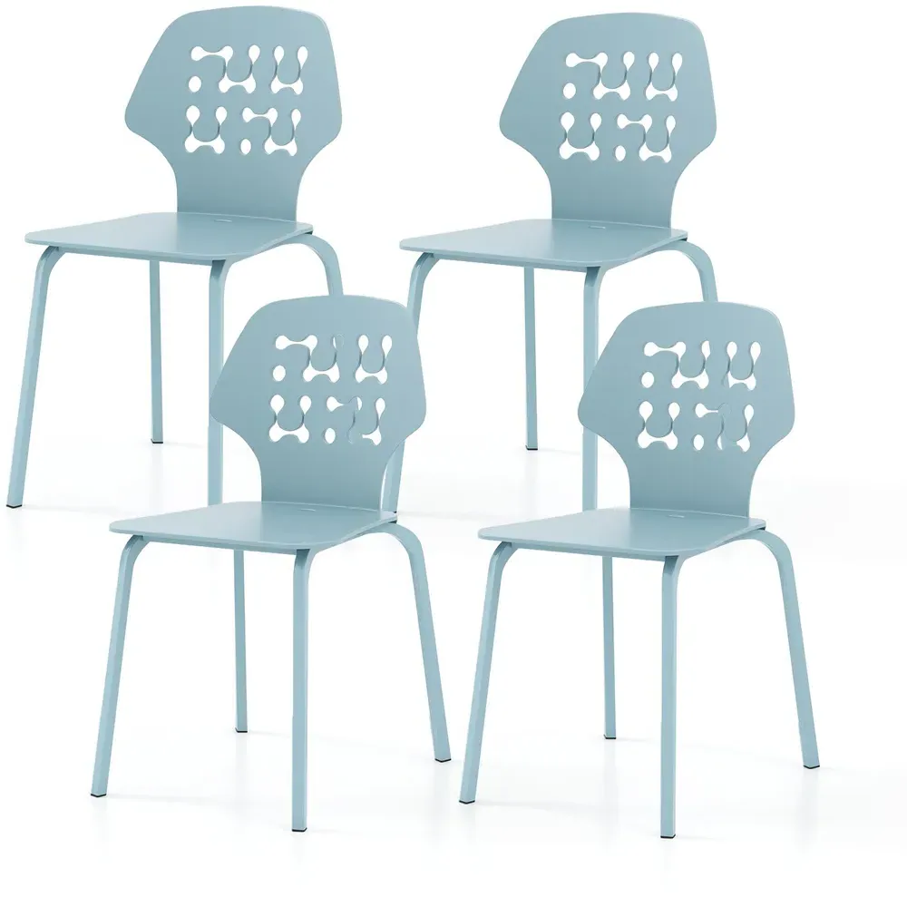 Set of 4 Hollowed Backrest Dining Chairs - Blue