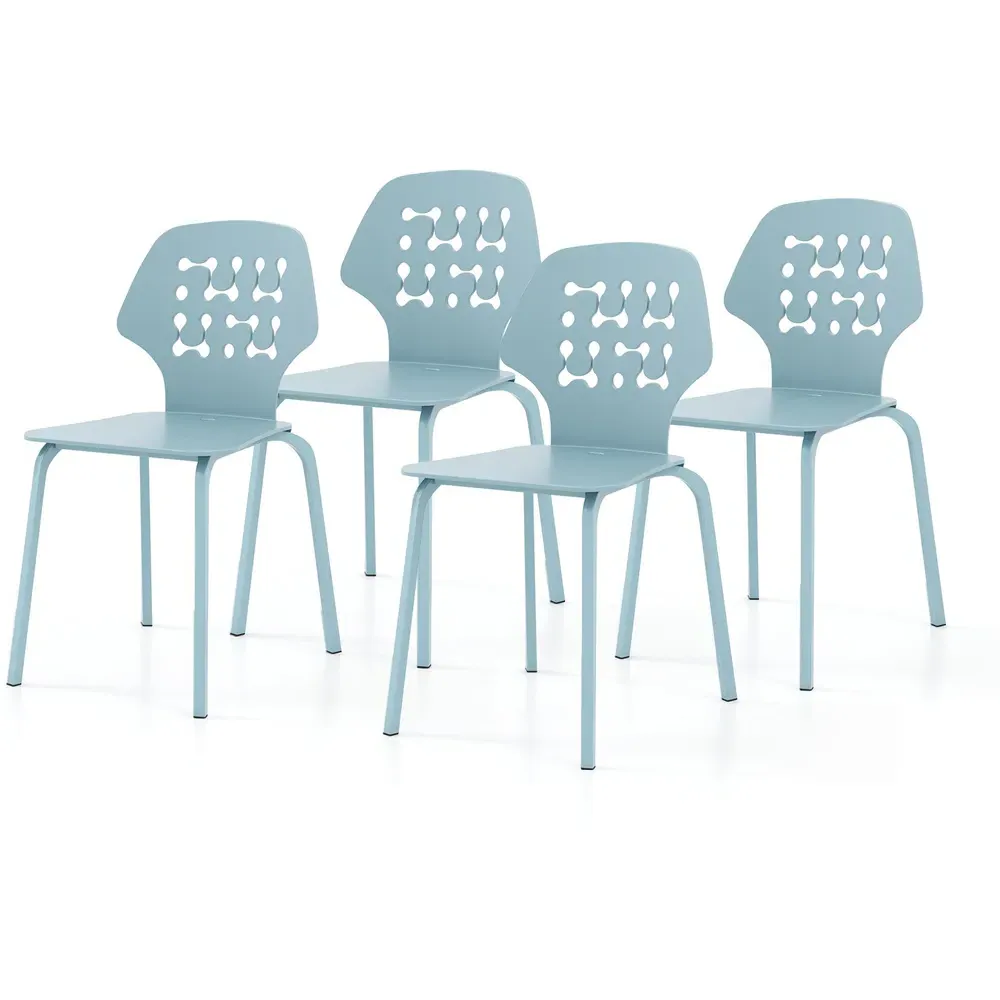 Set of 4 Hollowed Backrest Dining Chairs - Blue
