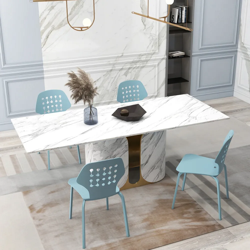 Set of 4 Hollowed Backrest Dining Chairs - Blue