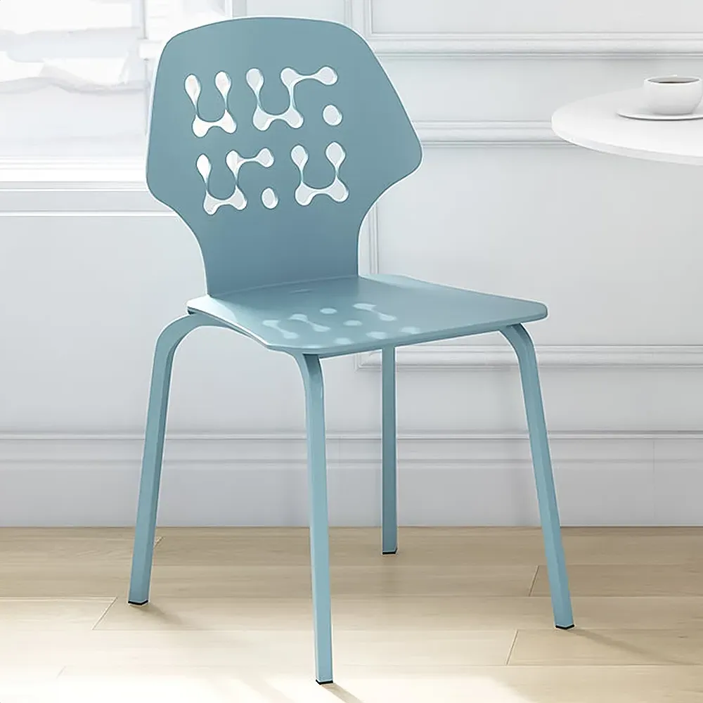 Set of 4 Hollowed Backrest Dining Chairs - Blue