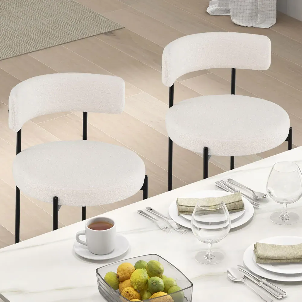 Set of 4 Sherpa Kitchen Chairs with Curved Backrest - Cream