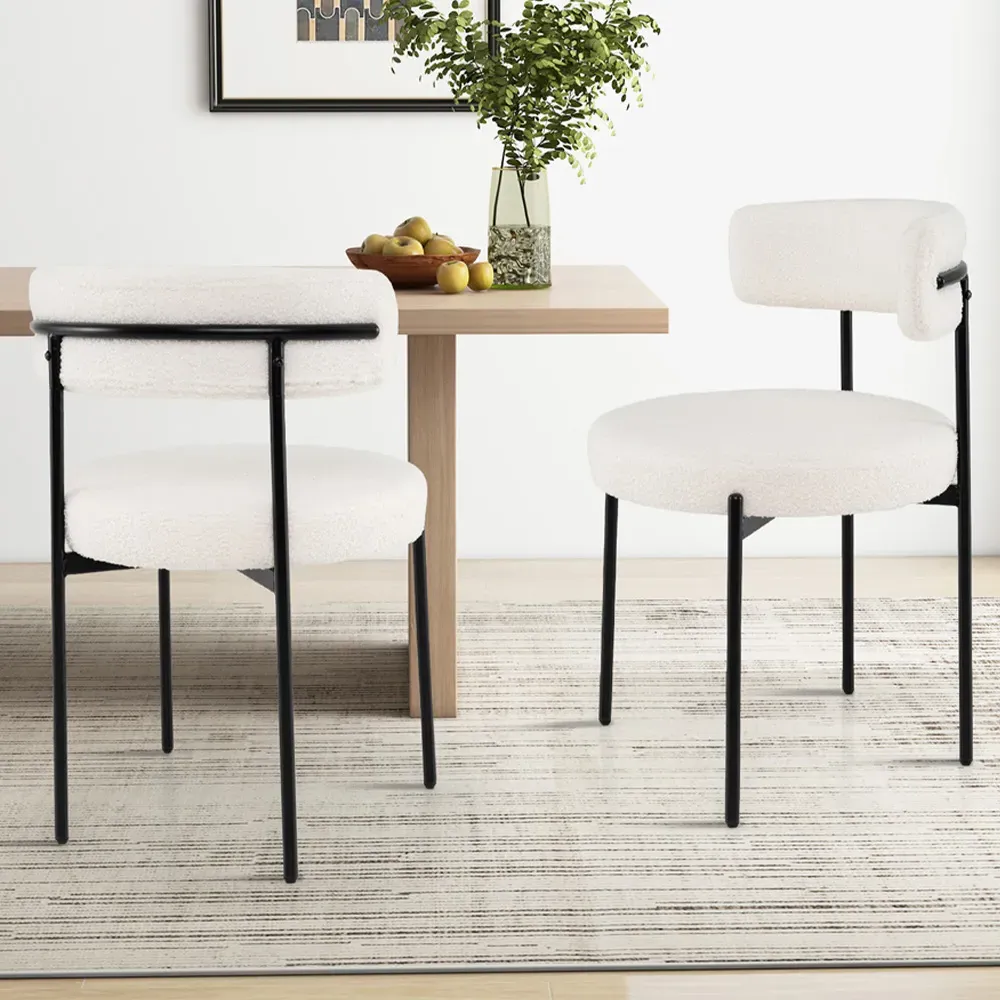 Set of 4 Sherpa Kitchen Chairs with Curved Backrest - Cream