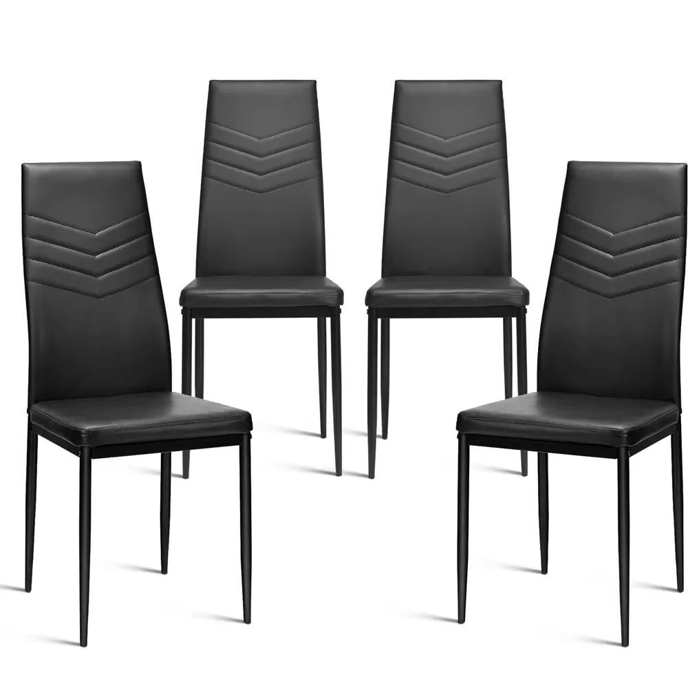 Set of 4 Upholstered Dining Chairs - Black, PVC Leather