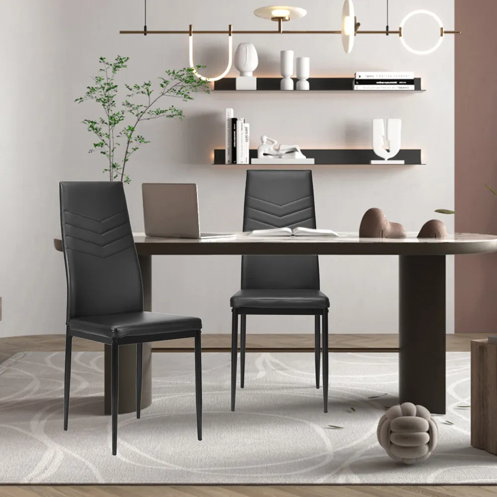 Set of 4 Upholstered Dining Chairs - Black, PVC Leather