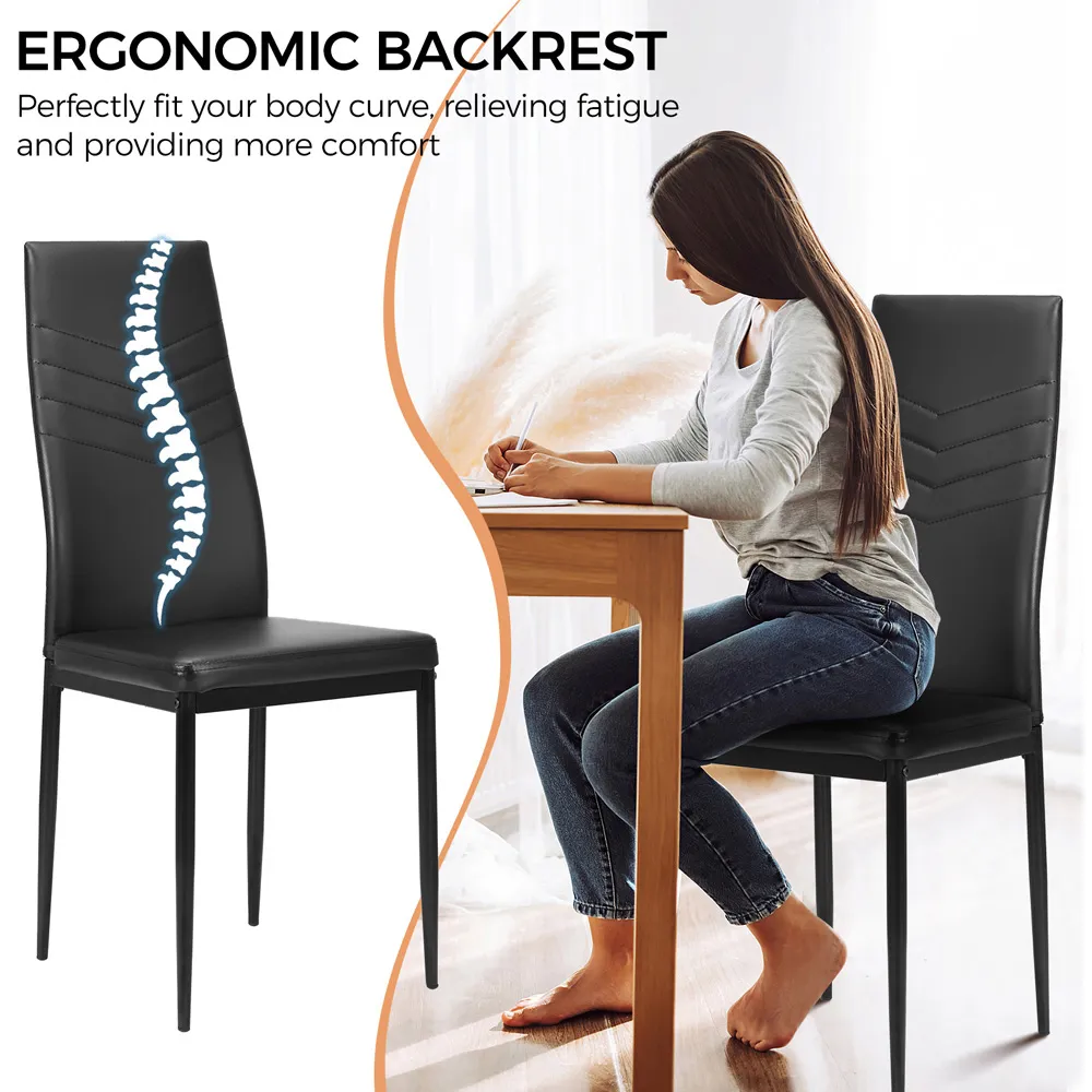 Set of 4 Upholstered Dining Chairs - Black, PVC Leather