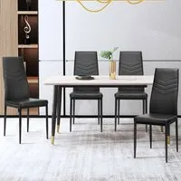Set of 4 Upholstered Dining Chairs - Black, PVC Leather