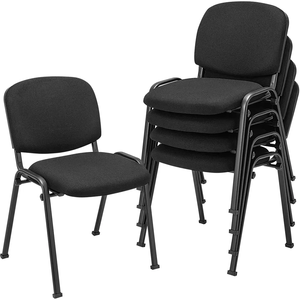 Set of 5 Stackable Office Chairs - Black, Linen