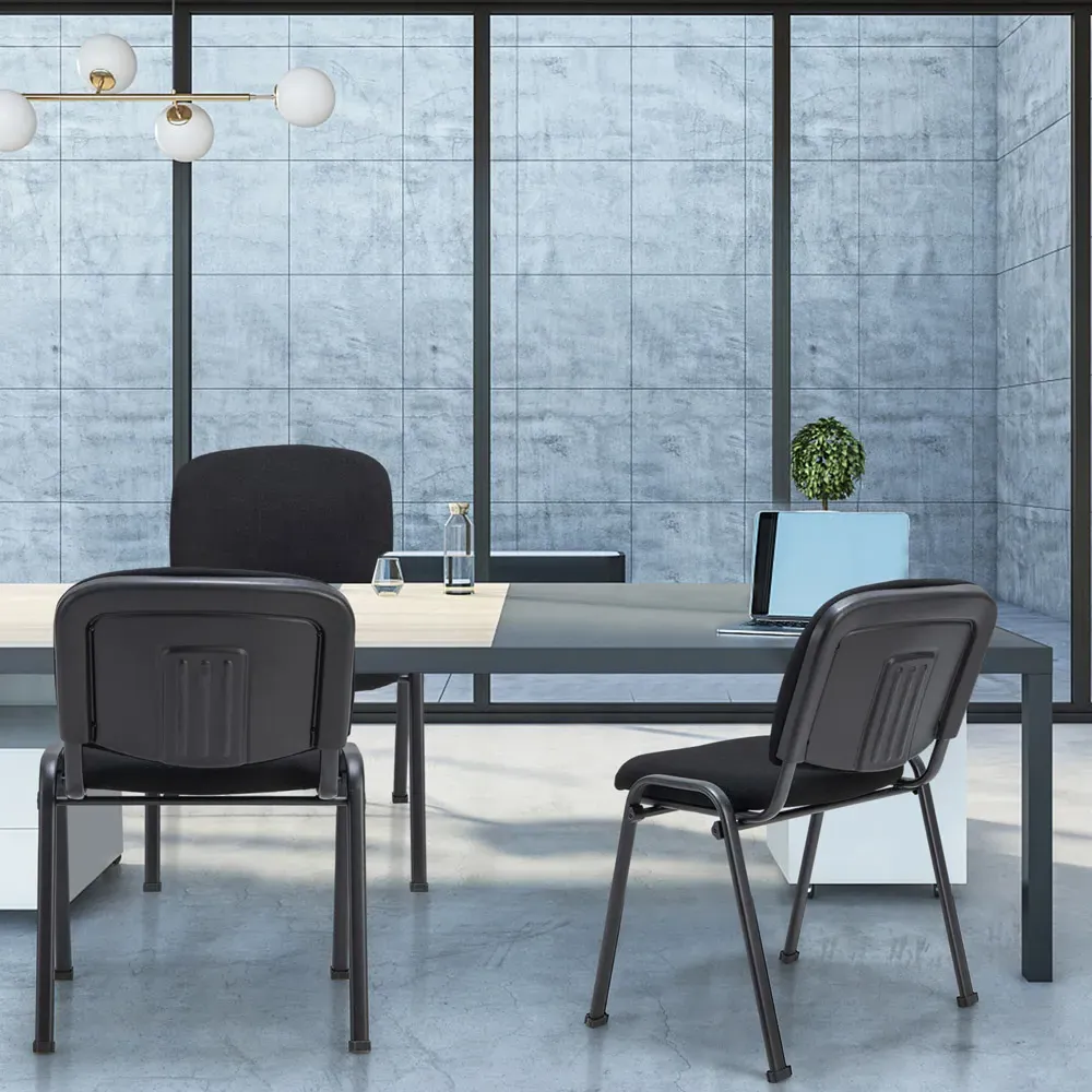 Set of 5 Stackable Office Chairs - Black, Linen