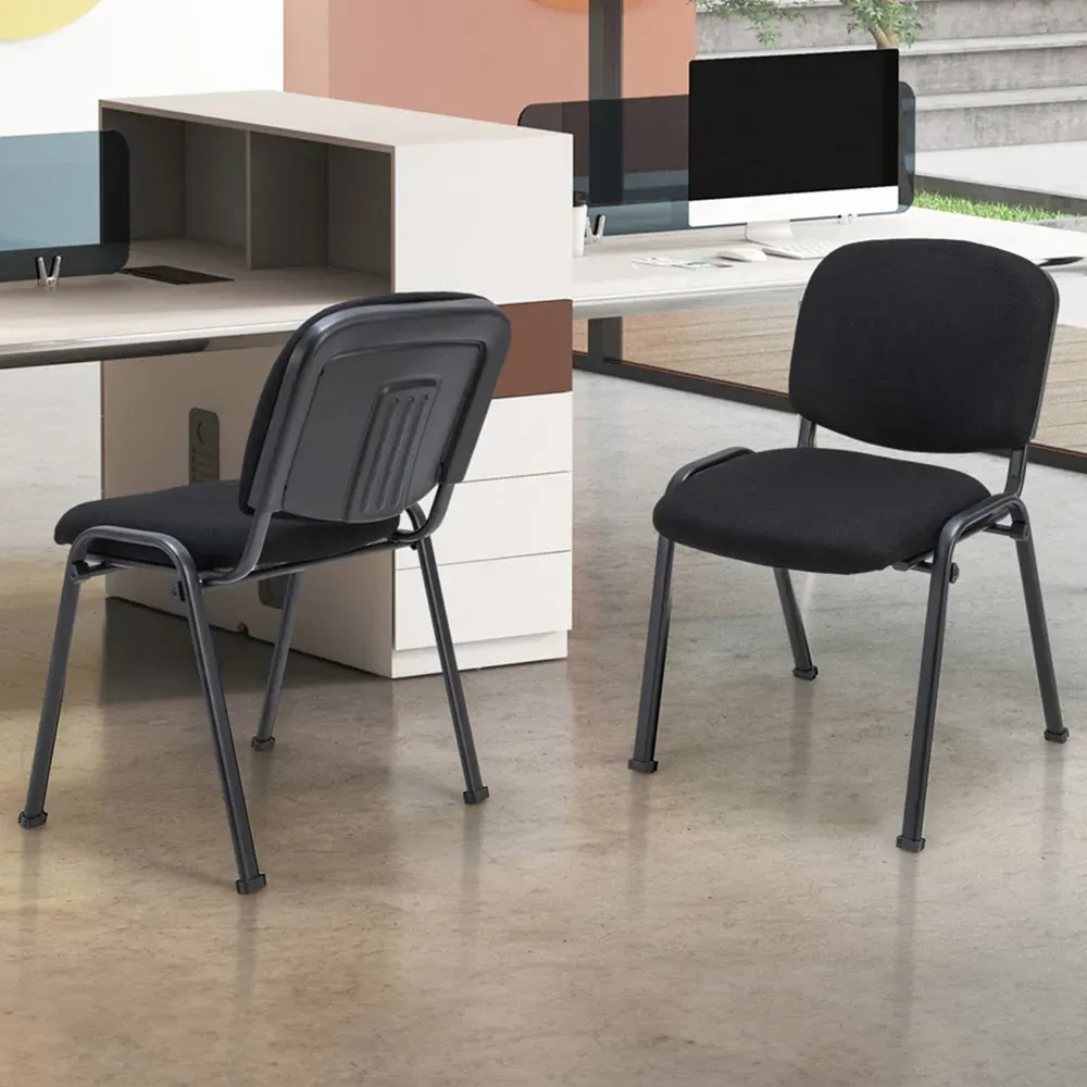 Set of 5 Stackable Office Chairs - Black, Linen