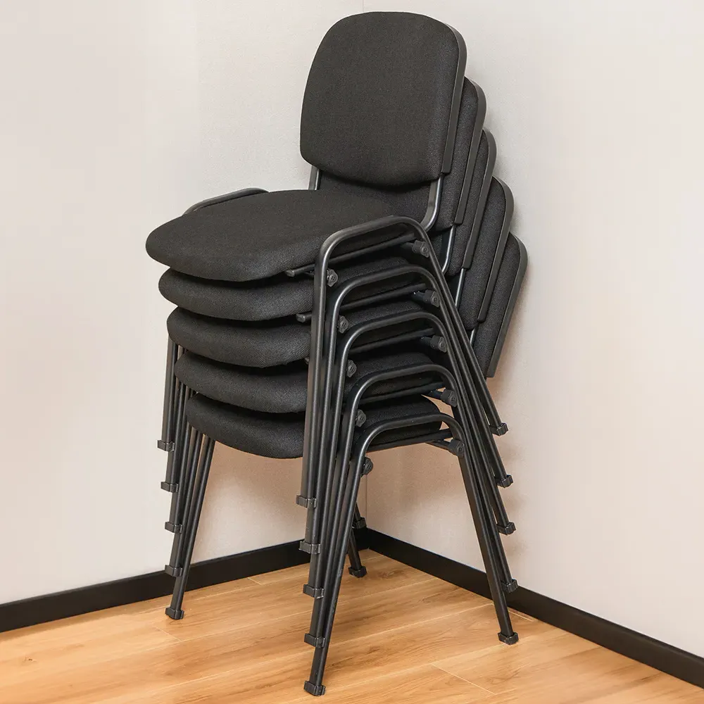 Set of 5 Stackable Office Chairs - Black, Linen