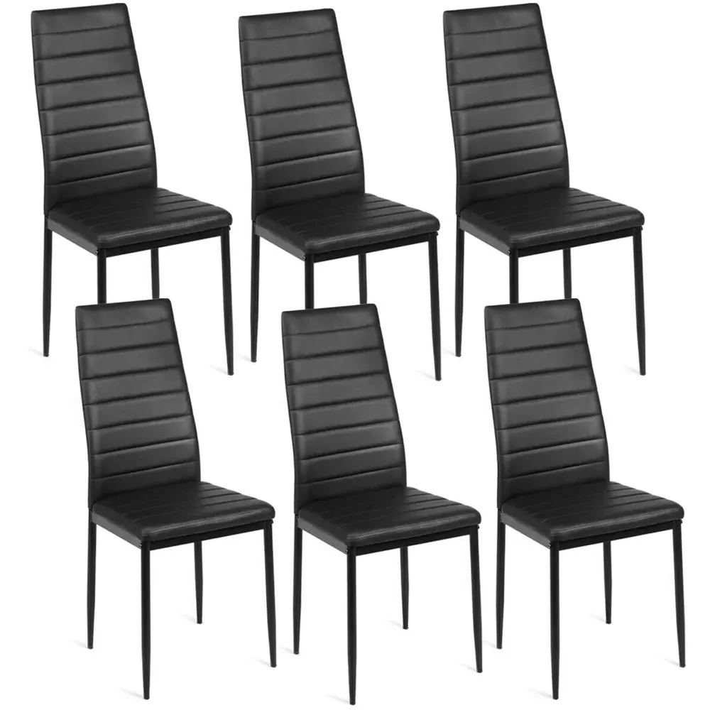 Set of 6 Dining Chairs - Black, PVC Leather