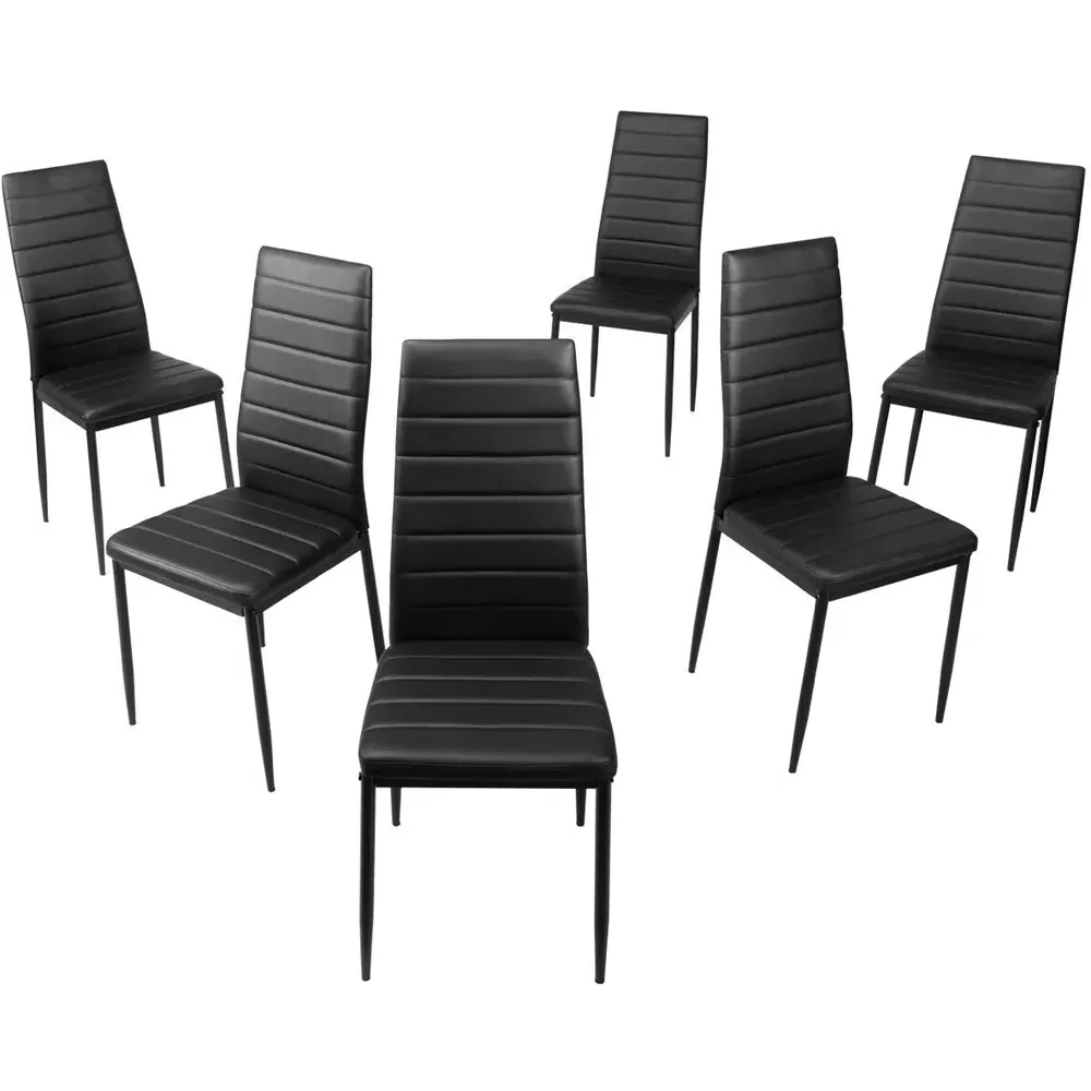Set of 6 Dining Chairs - Black, PVC Leather
