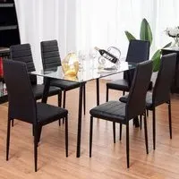 Set of 6 Dining Chairs - Black, PVC Leather