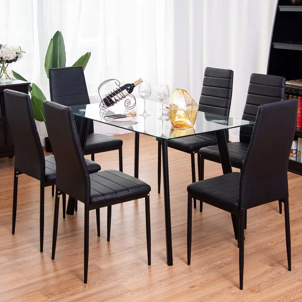 Set of 6 Dining Chairs - Black, PVC Leather