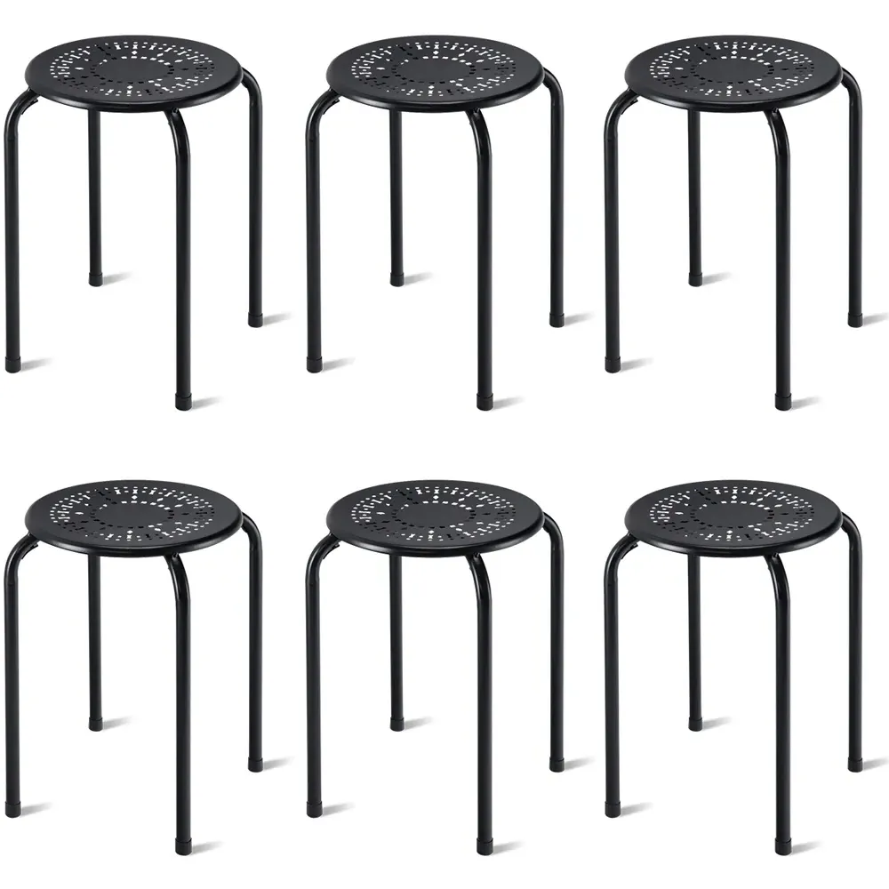 Set of 6 Round Stool - Black, Metal