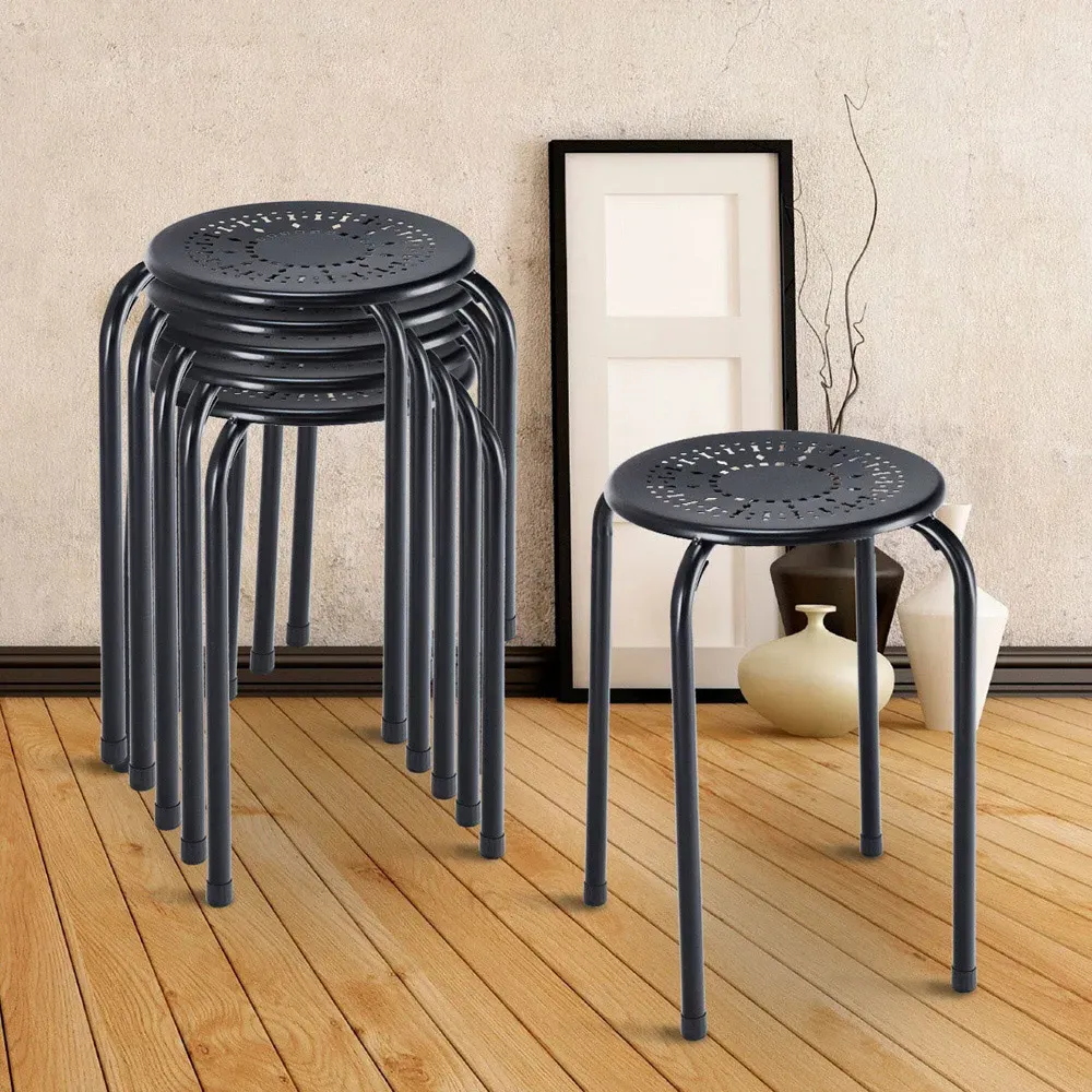 Set of 6 Round Stool - Black, Metal