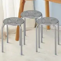 Set of 6 Round Stool - Grey, Metal