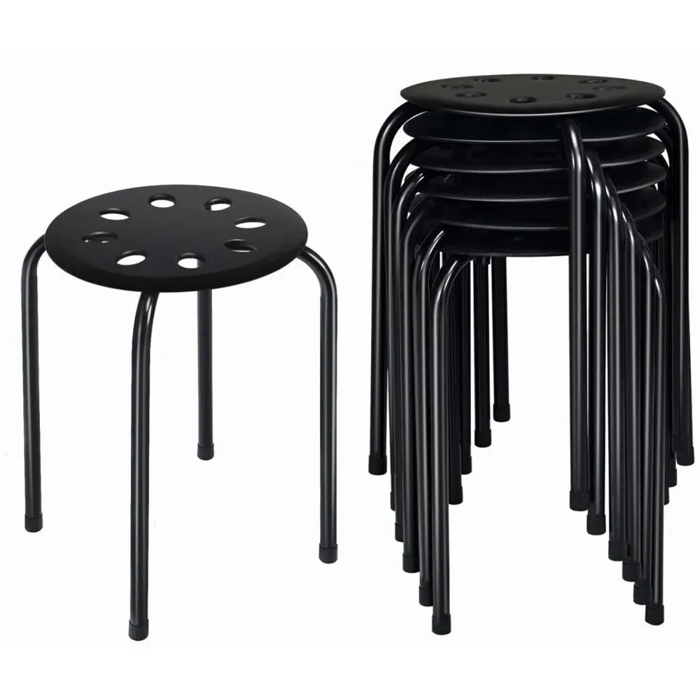 Set of 6 Stackable Dining Stools - Black
