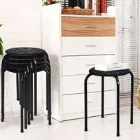 Set of 6 Stackable Dining Stools - Black