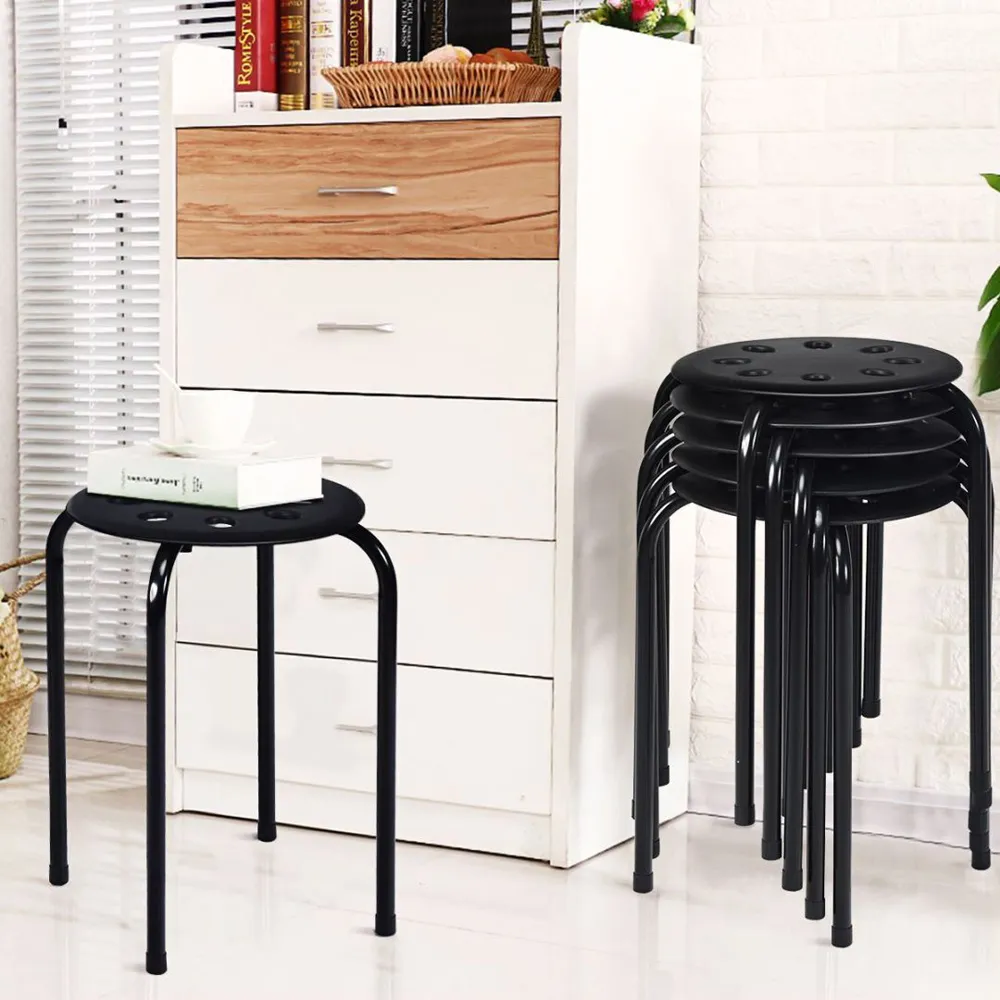 Set of 6 Stackable Dining Stools - Black