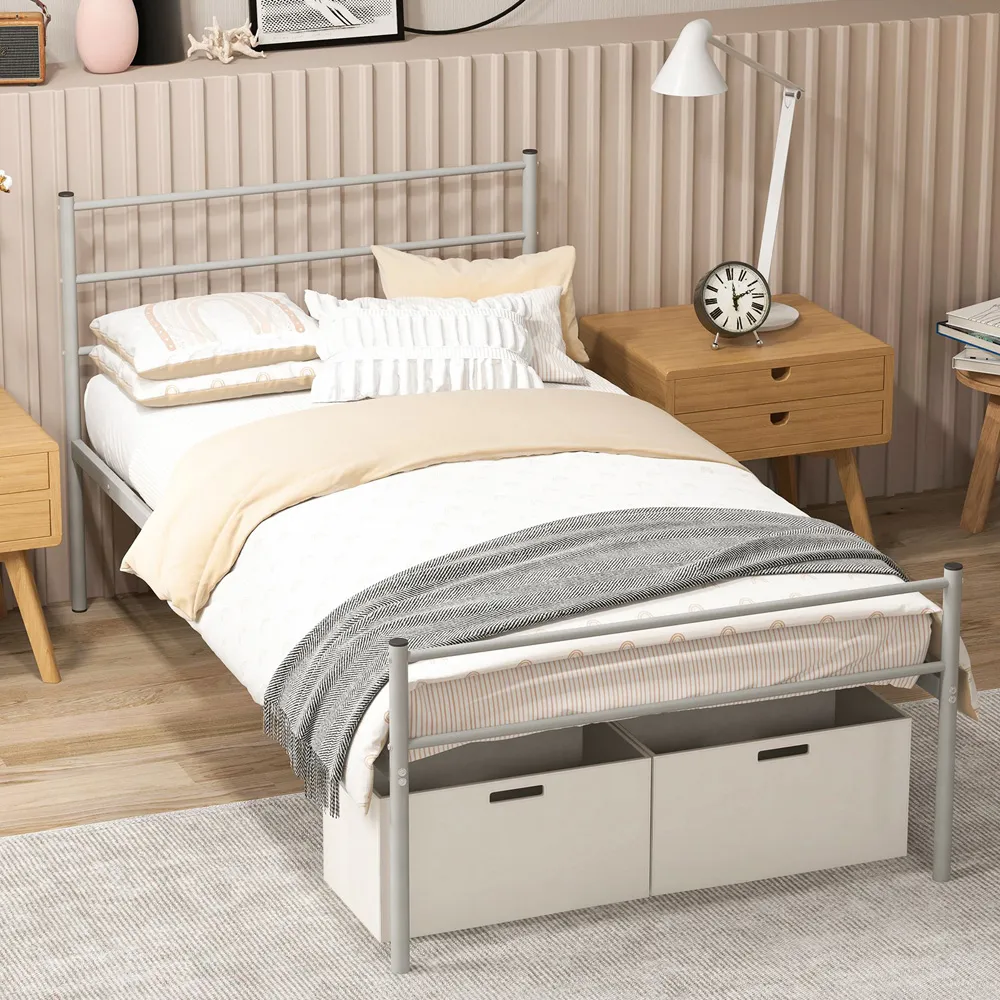 Single Bed Frame - Silver, Metal