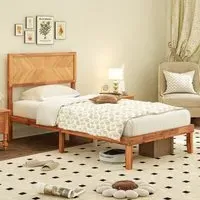 Single Bed Frame with Headboard - Brown, Acacia Wood