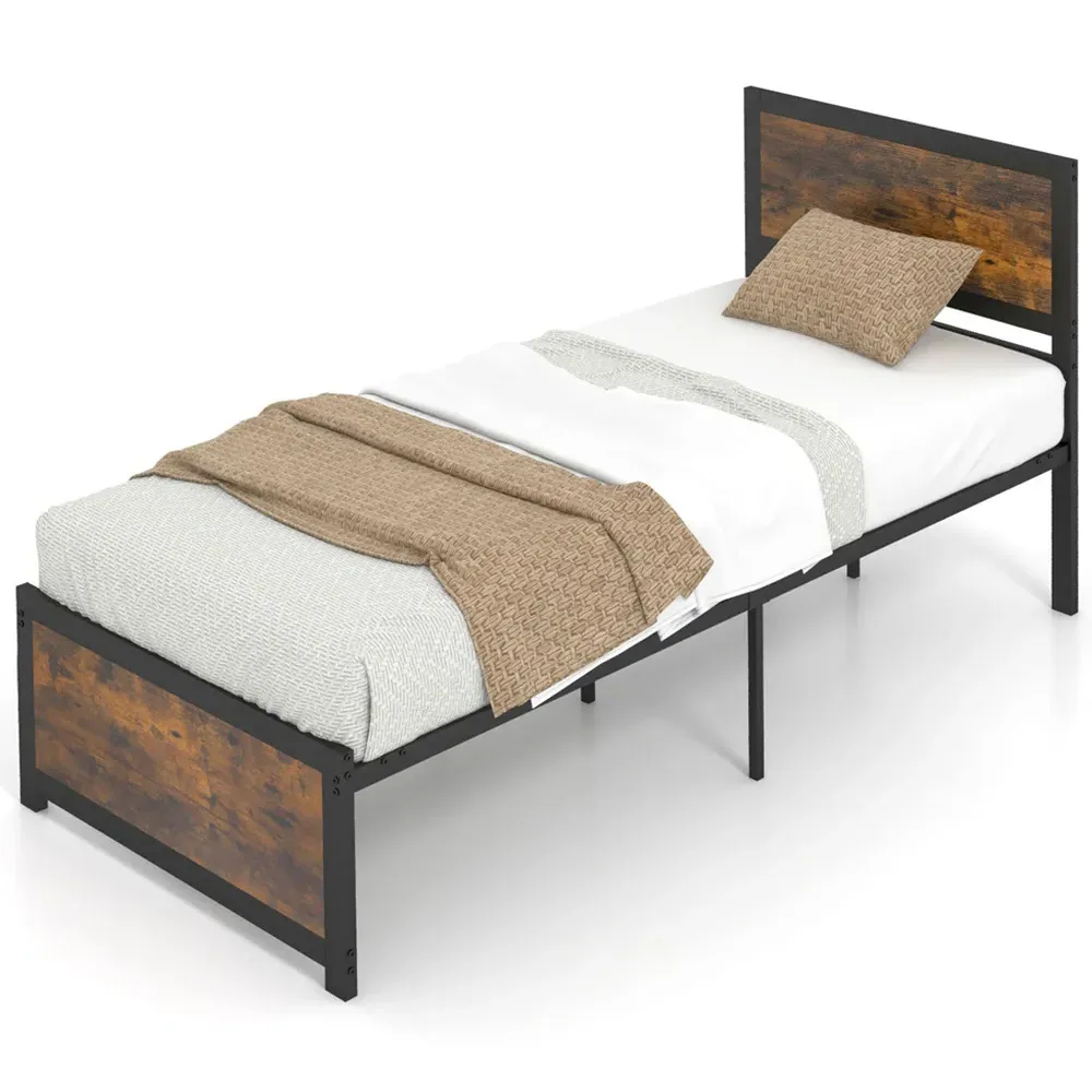 Single Bed Frame with High Headboard - Brown