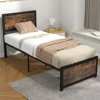 Single Bed Frame with High Headboard - Brown
