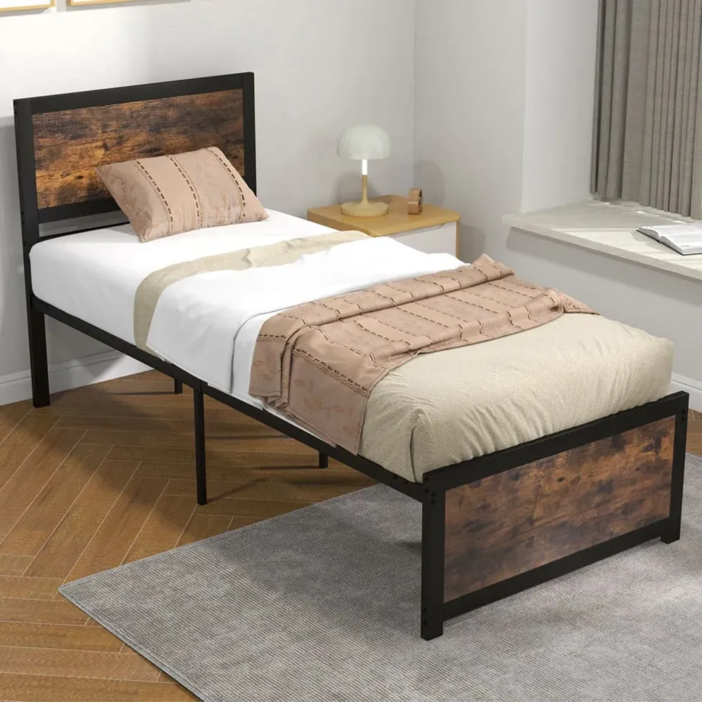 Single Bed Frame with High Headboard - Brown image