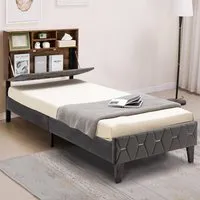 Single Bed Frame with Storage Headboard - Multi, Velvet