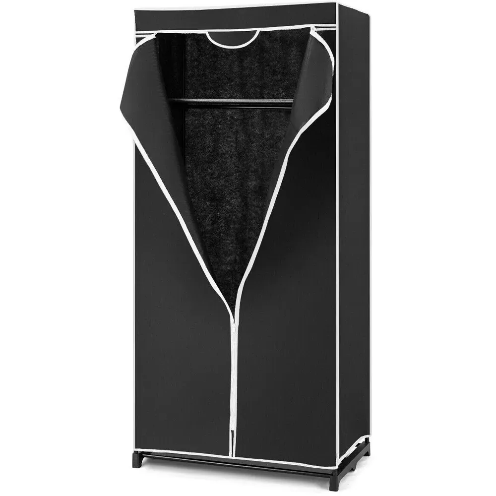 Single Canvas Wardrobe with Dust Proof Cover - Black