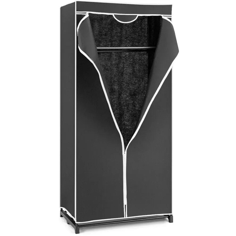Single Canvas Wardrobe with Dust Proof Cover - Black