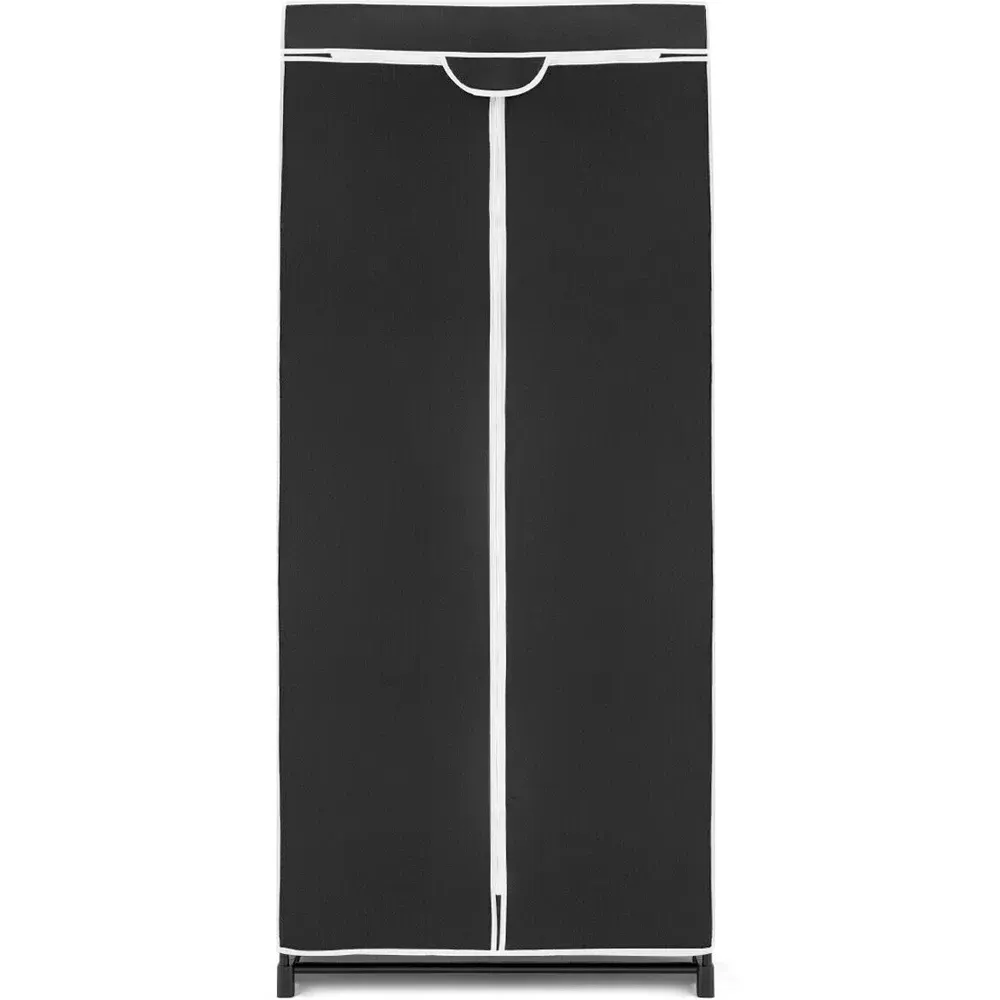 Single Canvas Wardrobe with Dust Proof Cover - Black