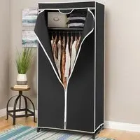 Single Canvas Wardrobe with Dust Proof Cover - Black