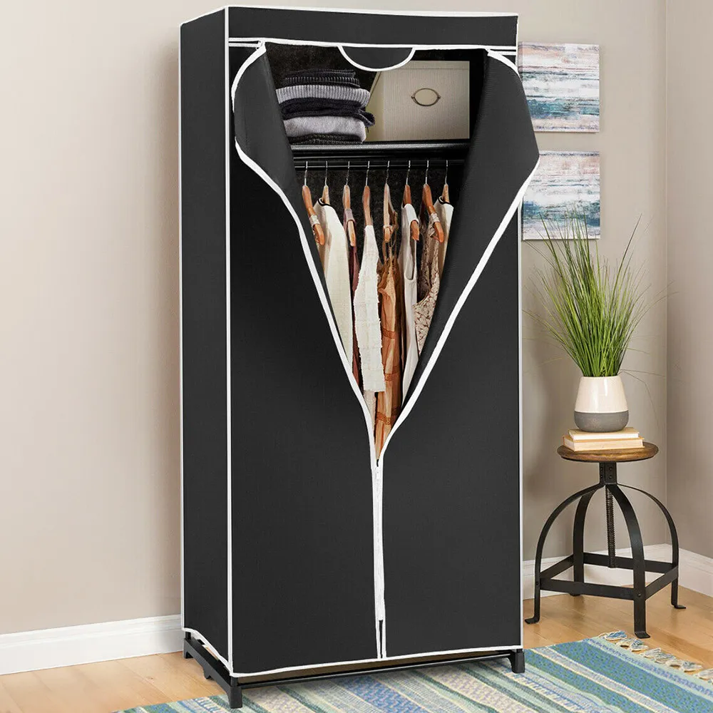 Single Canvas Wardrobe with Dust Proof Cover - Black image
